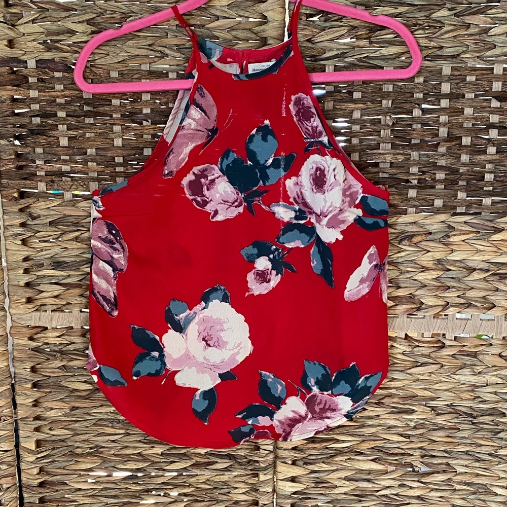 Abercrombie and Fitch Red Floral Halter Tank Top